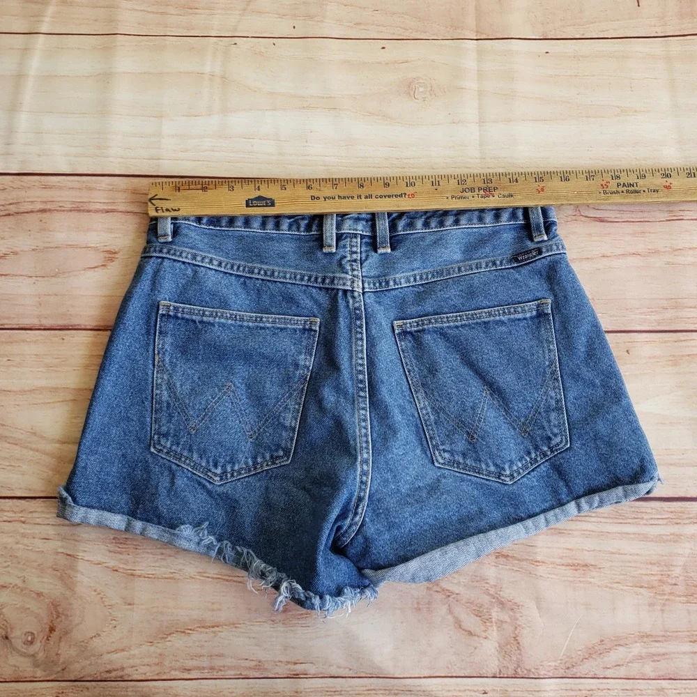 Wrangler Drew Denim Shorts Womens 12‎ Blue High Rise Raw Hem Cutoff Medium Wash